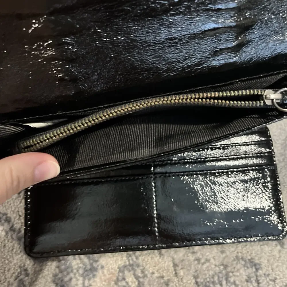 Elliott Lucca Black Patent Leather Trifold Clutch Wallet Wristlet